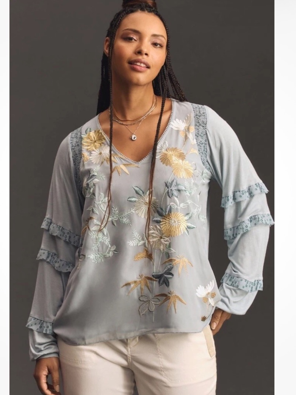 Anthropologie Tiny Frances Long-Sleeve Ruffled Top Size XS